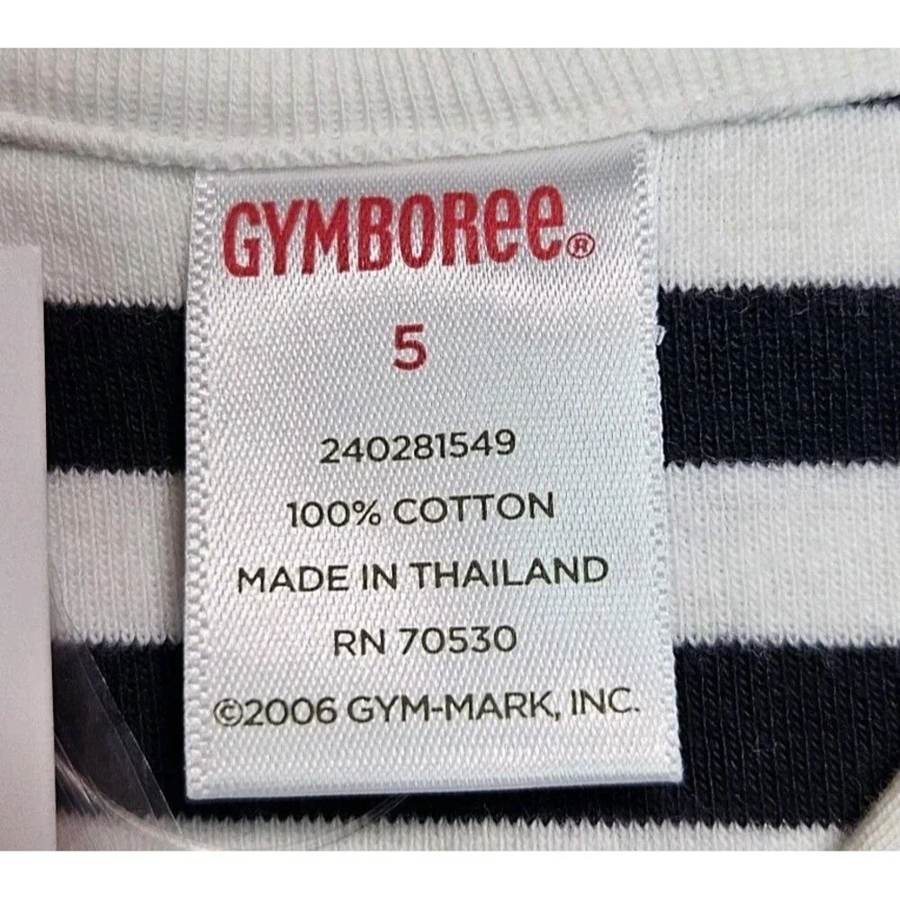 Vintage Gymboree Top Girls Size 5 Black White Striped Polo Bon Voyage Line NWT